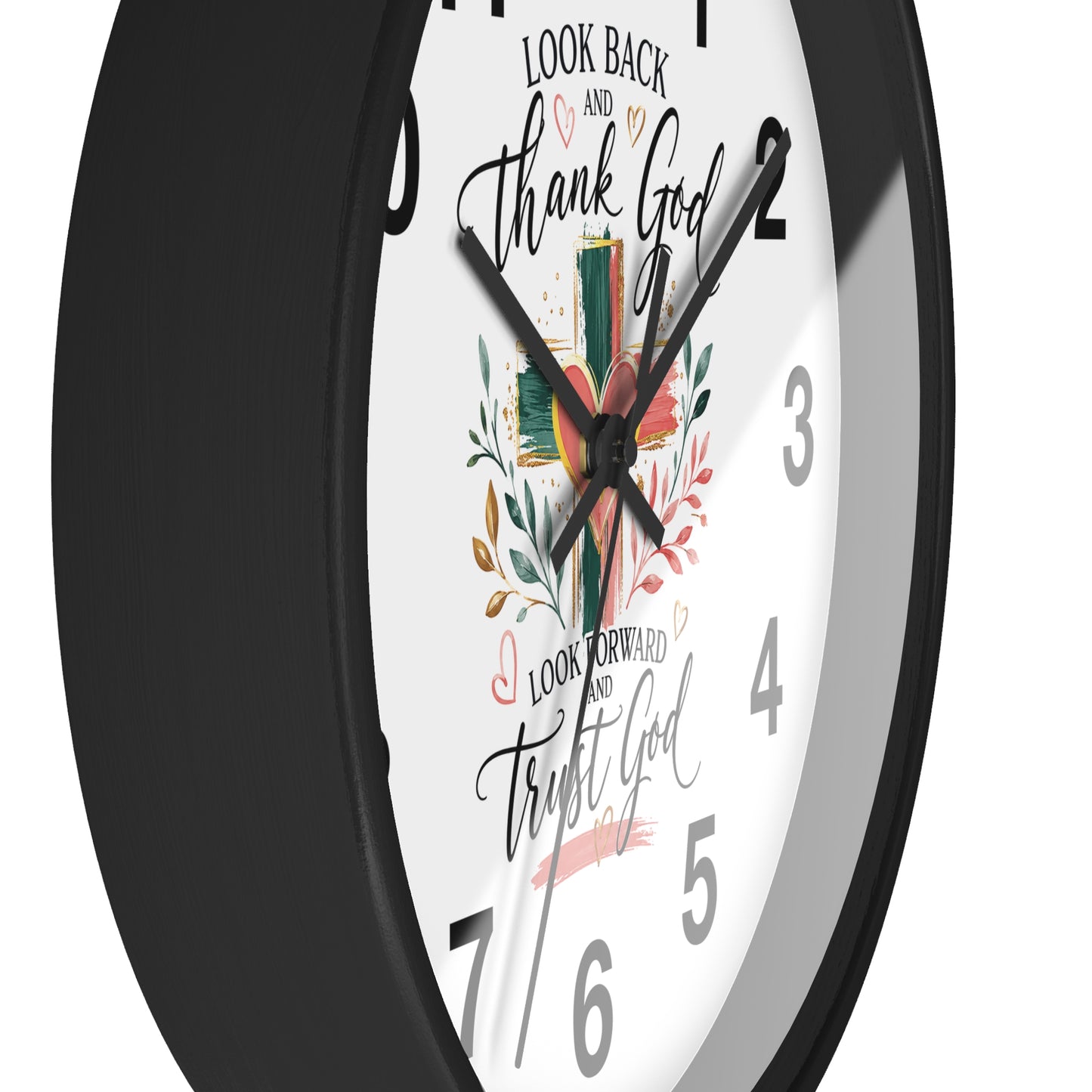 Look Forward And Trust Wall Clock —  Floral Cross Christian Home Decor