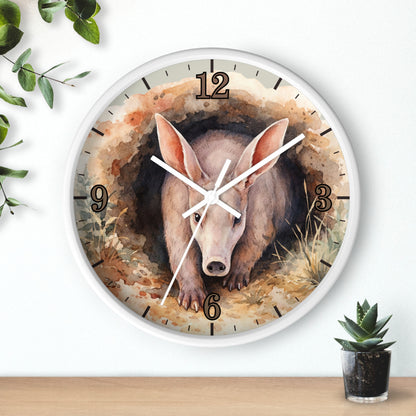 Aardvark Watercolor Wall Clock — Whimsical Safari Animal Home Decor