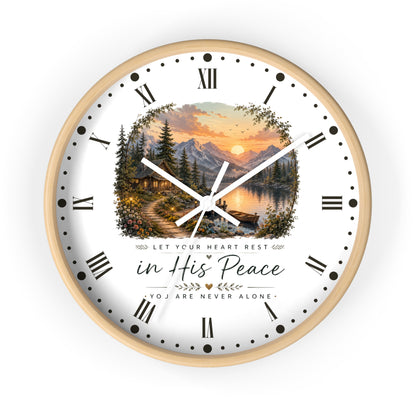 Scenic Cabin Christian Wall Clock - 'In His Peace Let Your Heart Rest'