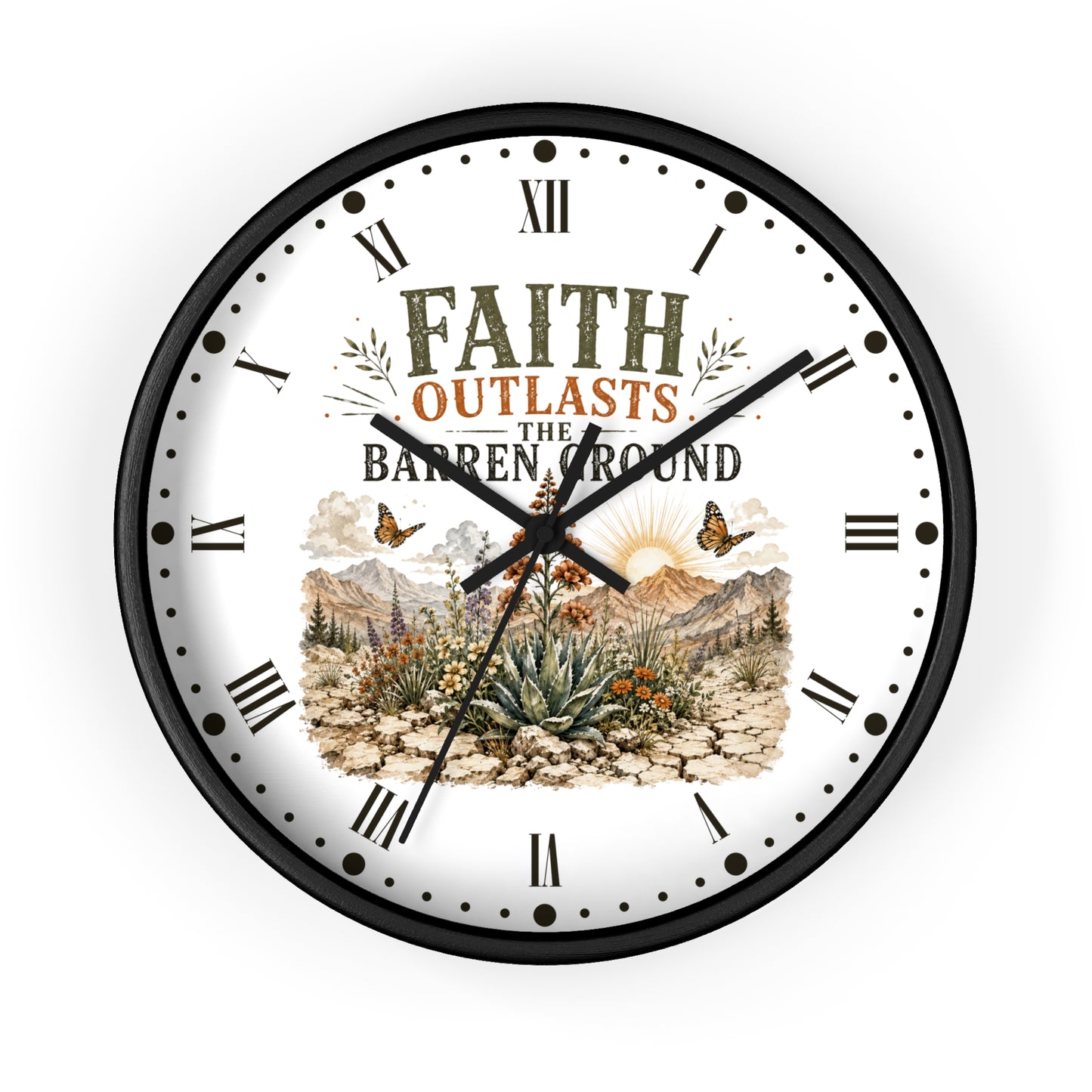 Faith Outlasts the Barren Ground Wall Clock — Rustic Desert Christian Home Decor