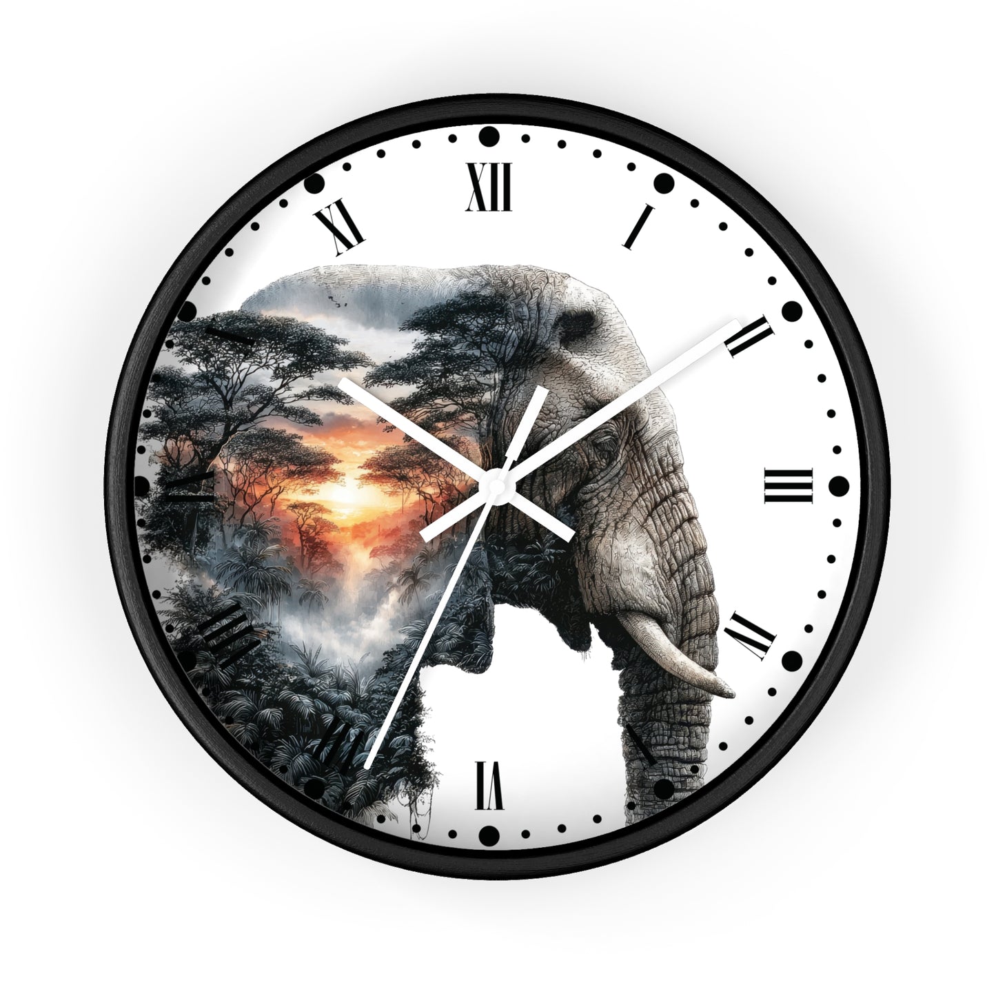 Elephant Sunset Wall Clock — Safari Silhouette Decor