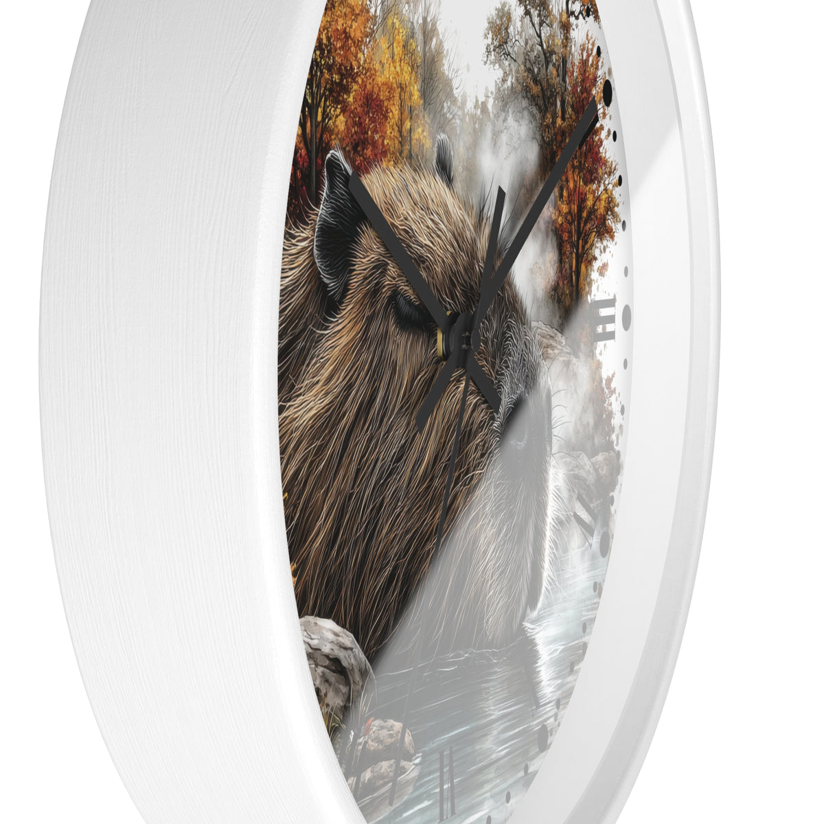 Capybara Autumn Wall Clock with Roman Numerals — Nature-Inspired Animal Decor