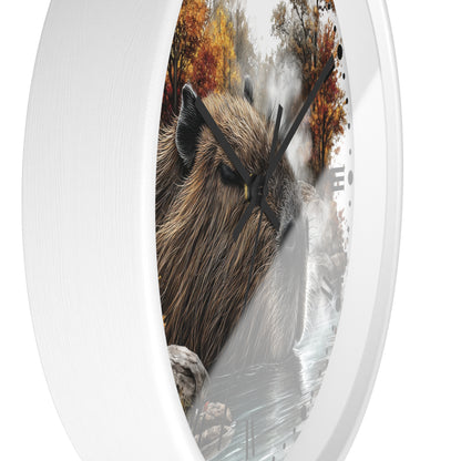 Capybara Autumn Wall Clock with Roman Numerals — Nature-Inspired Animal Decor