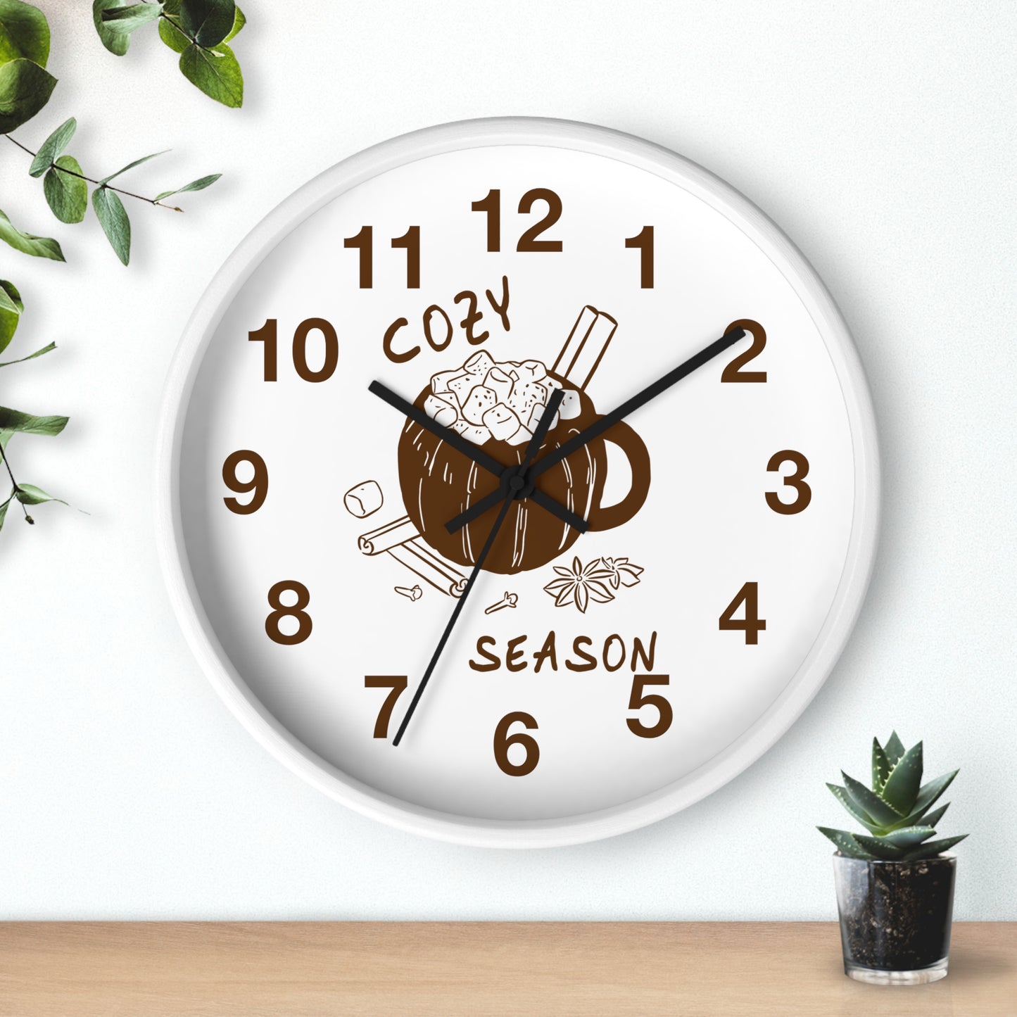 Cozy Season Pumpkin Hot Cocoa Wall Clock | Hand Drawn Fall Autumn Kitchen Decor