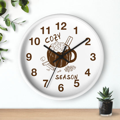 Cozy Season Pumpkin Hot Cocoa Wall Clock | Hand Drawn Fall Autumn Kitchen Decor