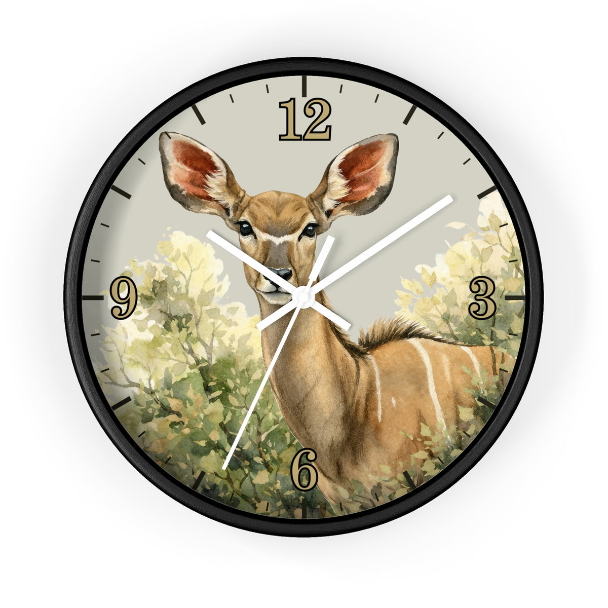 Jungle Greater Kudu Wall Clock — Rustic Antelope Safari Nursery Decor