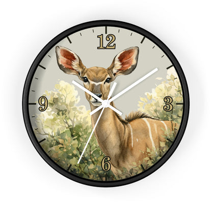 Jungle Greater Kudu Wall Clock — Rustic Antelope Safari Nursery Decor