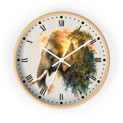 Elephant Temple Wall Clock — Watercolor Safari Home Decor