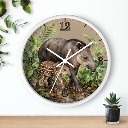Tapir Mom & Baby Wall Clock — Jungle Nursery Animal Decor