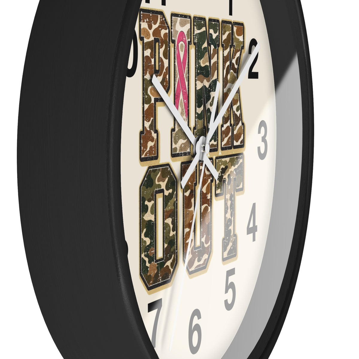 Cancer Awareness Wall Clock —  Camo Ribbon "Pink Out" Support Gift