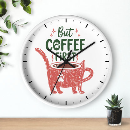 But Coffee First Cat Mug Wall Clock | Cute Cat Lover Kitchen Decor