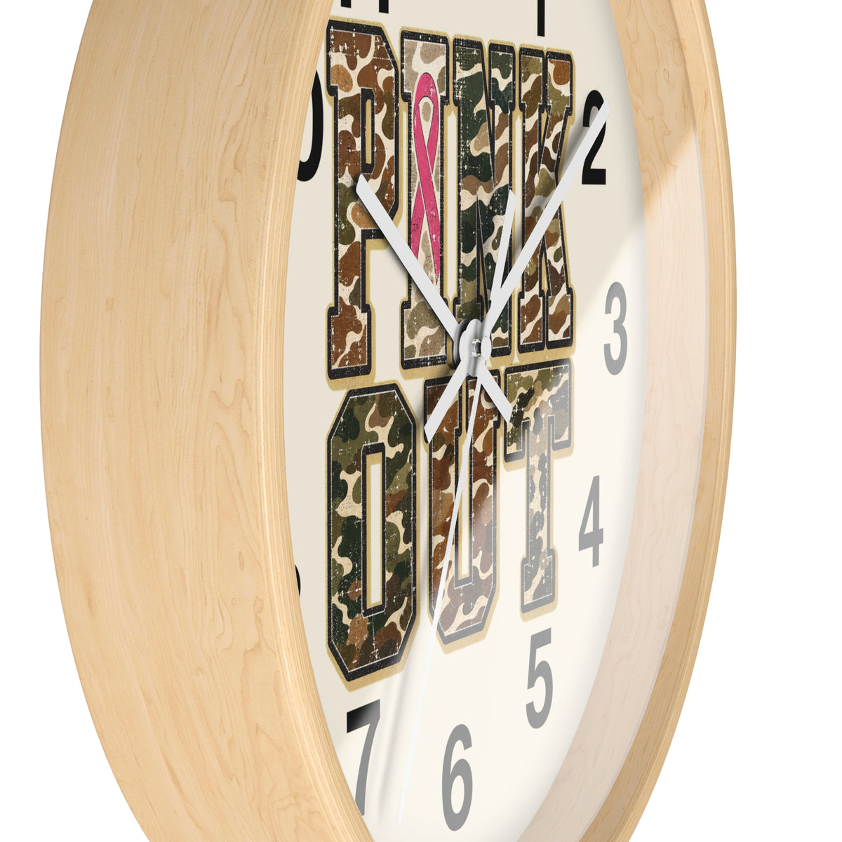 Cancer Awareness Wall Clock —  Camo Ribbon "Pink Out" Support Gift