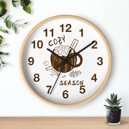 Cozy Season Pumpkin Hot Cocoa Wall Clock | Hand Drawn Fall Autumn Kitchen Decor