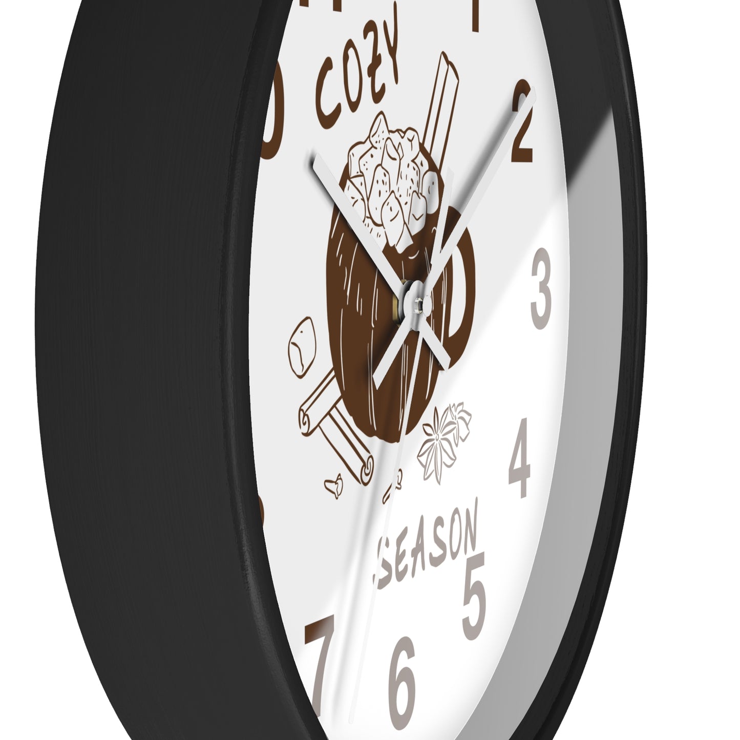 Cozy Season Pumpkin Hot Cocoa Wall Clock | Hand Drawn Fall Autumn Kitchen Decor