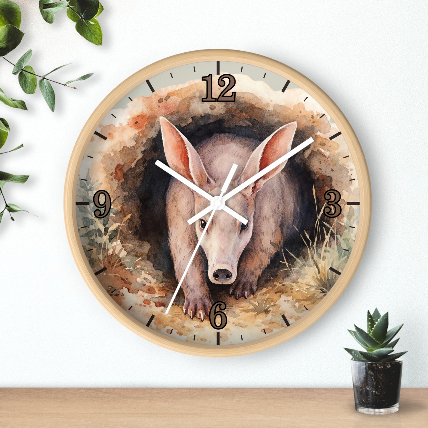 Aardvark Watercolor Wall Clock — Whimsical Safari Animal Home Decor