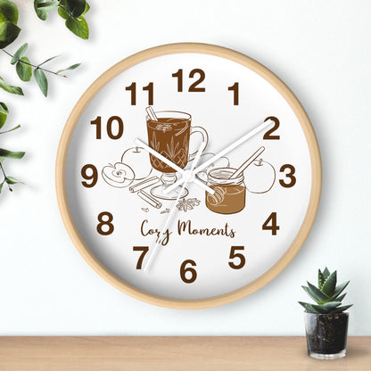 Hand Drawn Cozy Moments Wall Clock  | Autumn Spice Coffee Kitchen Decor