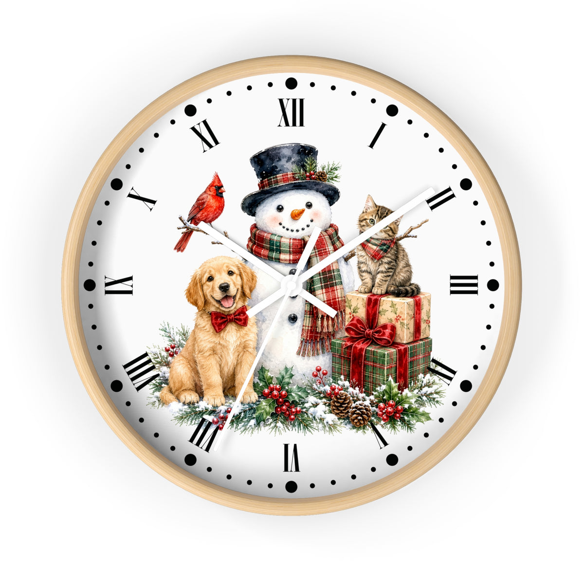 Christmas Snowman Clock — Holiday Dog & Cat Decor