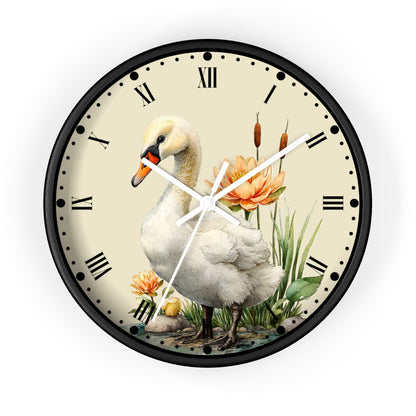 Swan Lotus Wall Clock — Vintage Floral Roman Numeral Clock