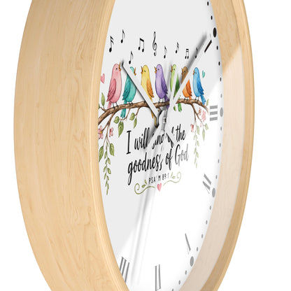 Bible Verse Bird Wall Clock — 'I Will Sing the Goodness of God'