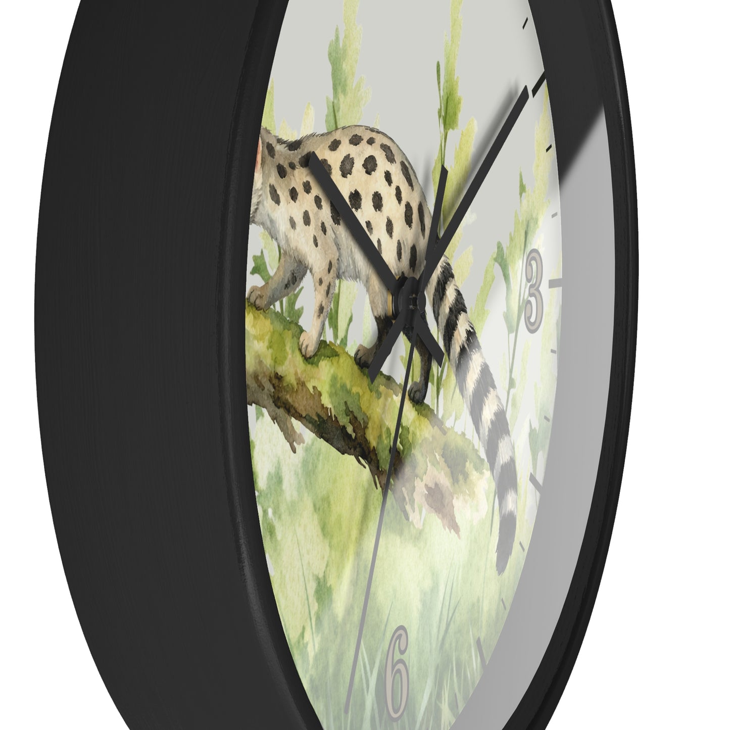 Watercolor Genet Cat Wall Clock - Safari Animal Decor