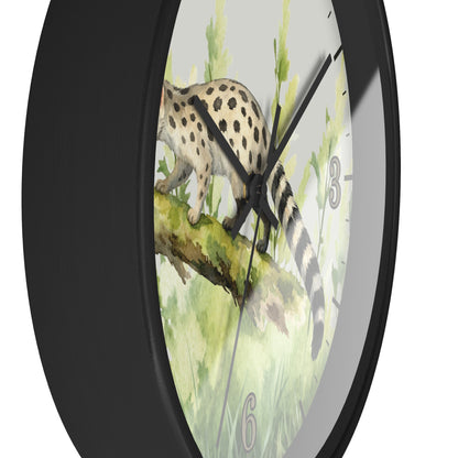 Watercolor Genet Cat Wall Clock - Safari Animal Decor