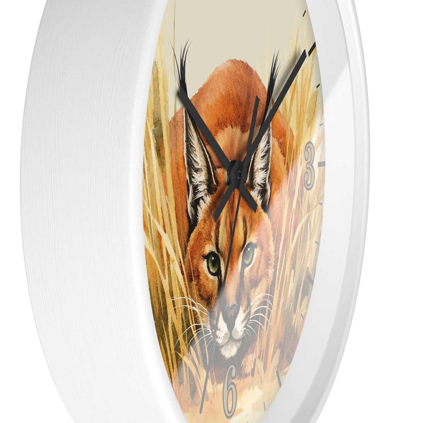 Caracal Cat Wall Clock — Wild Safari Animal Watercolor Art Decor