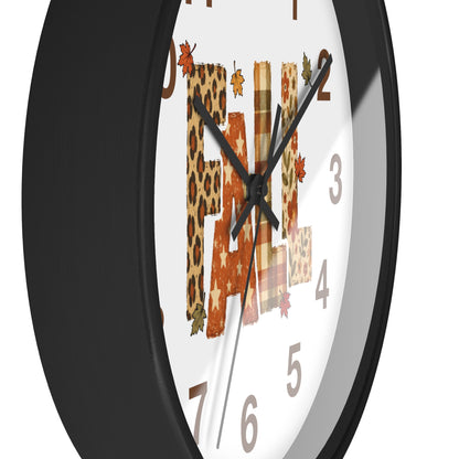 Fall Pattern Wall Clock | Autumn Leaves, Plaid & Leopard Accent Home Decor