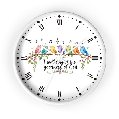 Bible Verse Bird Wall Clock — 'I Will Sing the Goodness of God'