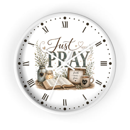 Just Pray Decorative Wall Clock — Rustic Faith-Inspired Home Decor