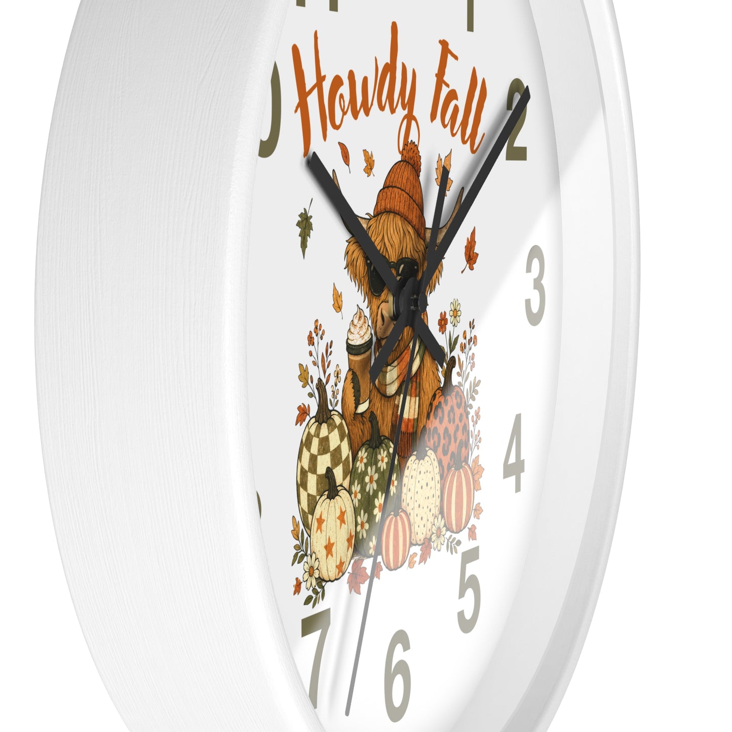 Howdy Fall Highland Cow Wall Clock | Autumn Pumpkin Decor
