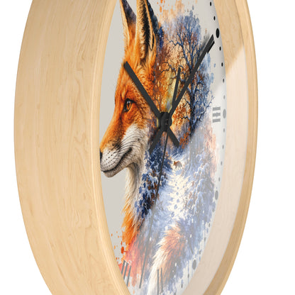 Winter Fox Wall Clock — Woodland Forest Animal Decor