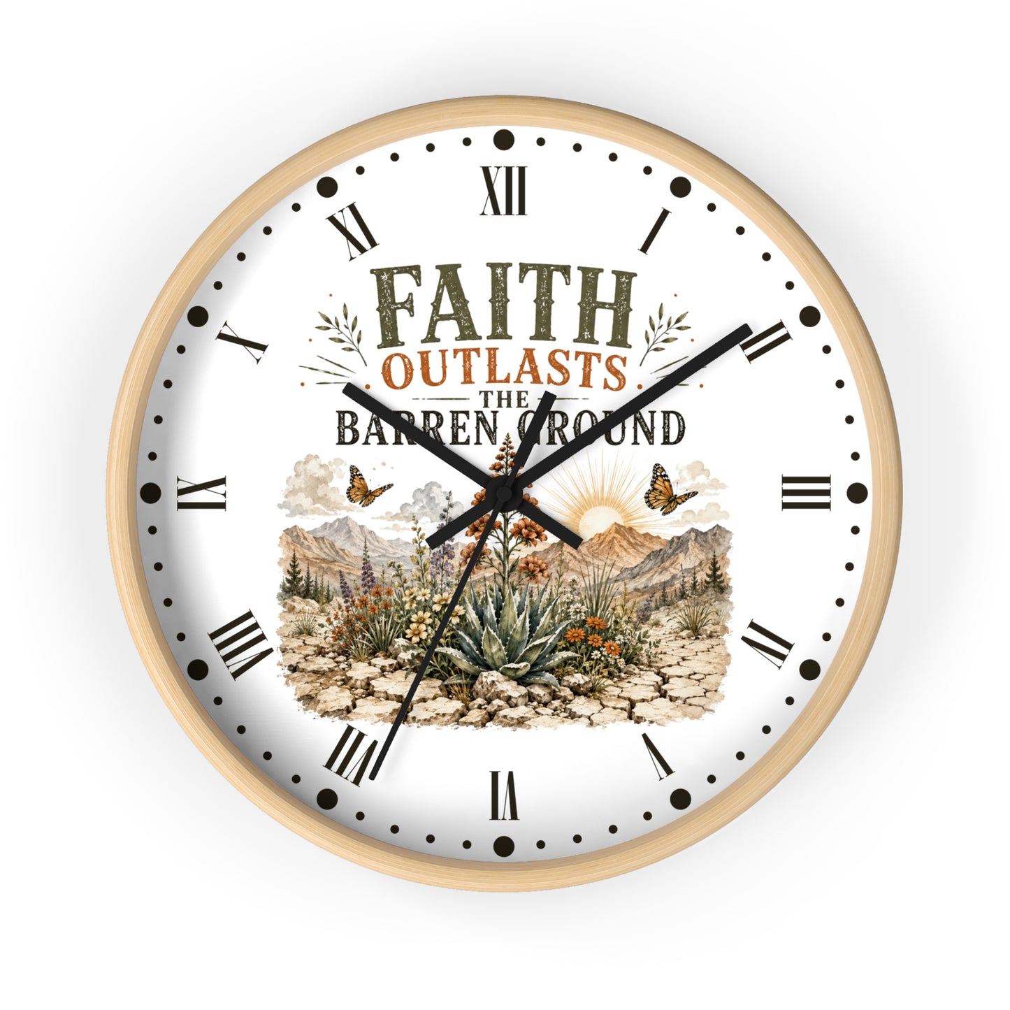 Faith Outlasts the Barren Ground Wall Clock — Rustic Desert Christian Home Decor