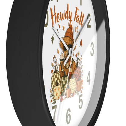 Howdy Fall Highland Cow Wall Clock | Autumn Pumpkin Decor