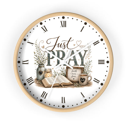 Just Pray Decorative Wall Clock — Rustic Faith-Inspired Home Decor