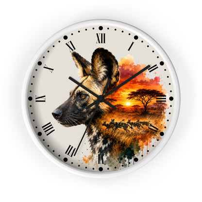 African Wild Dog Sunset Wall Clock — Safari Animal Home Decor