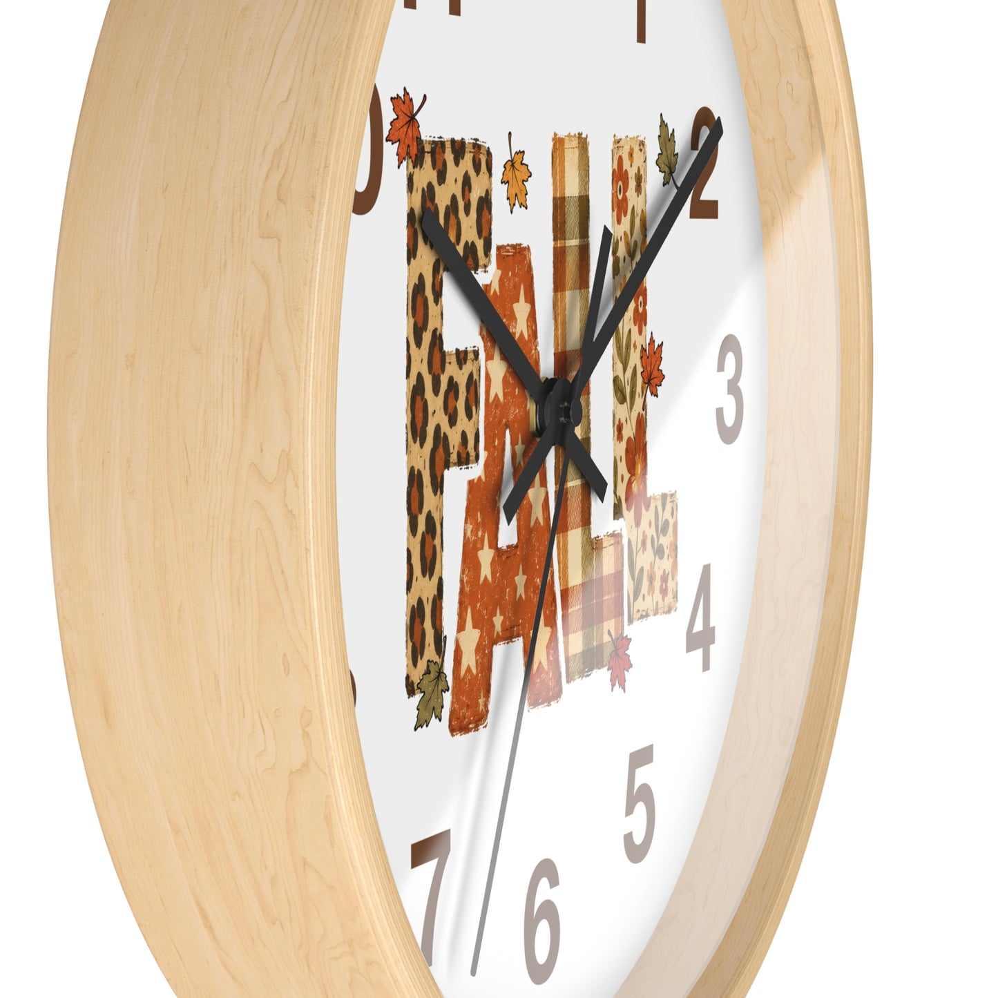 Fall Pattern Wall Clock | Autumn Leaves, Plaid & Leopard Accent Home Decor