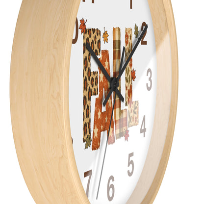 Fall Pattern Wall Clock | Autumn Leaves, Plaid & Leopard Accent Home Decor
