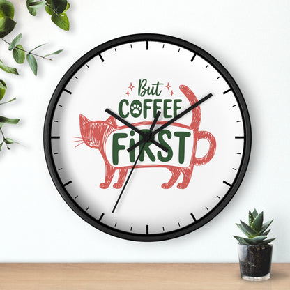 But Coffee First Coffee Cat Wall Clock | Cute Hand Drawn Kitchen Decor