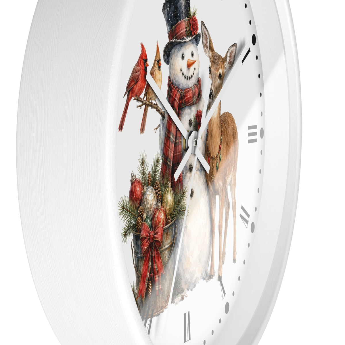 Christmas Snowman & Deer Wall Clock – Rustic Holiday Home Décor