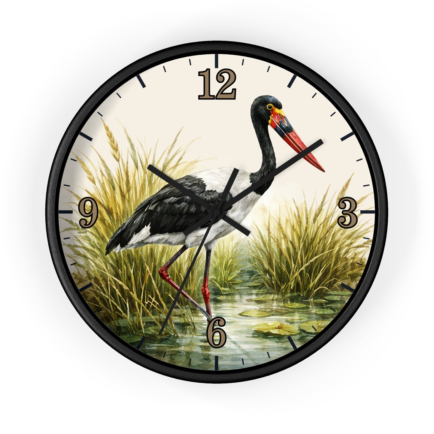 Red Billed Crane Wall Clock – Vintage Marsh Bird Clock for Nature Lovers