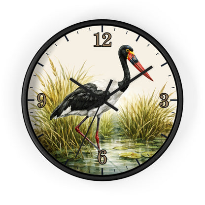 Red Billed Crane Wall Clock – Vintage Marsh Bird Clock for Nature Lovers