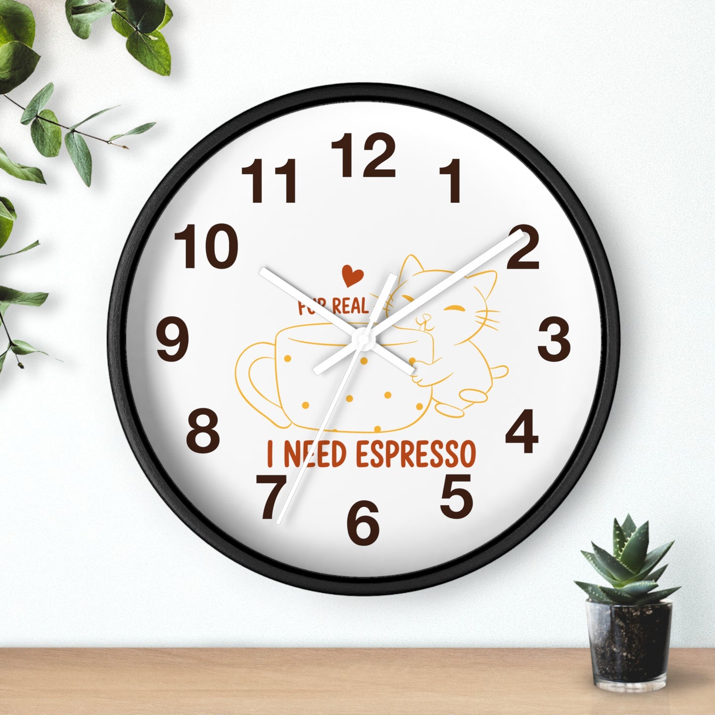 I Need Espresso Wall Clock | Cute Cat & Coffee Kitchen Decor
