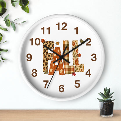 Fall Pattern Wall Clock | Autumn Leaves, Plaid & Leopard Accent Home Decor