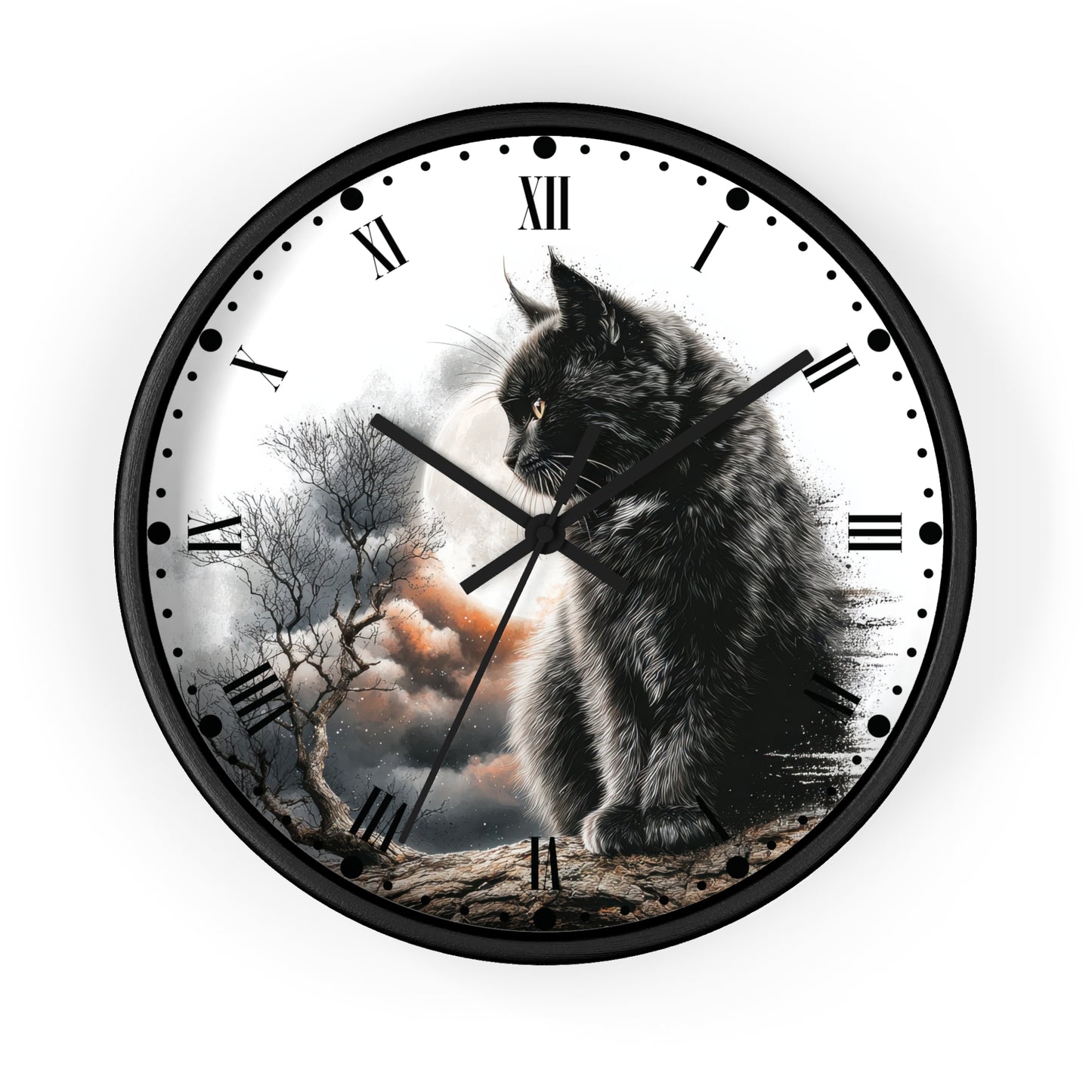 Black Cat Full Moon Wall Clock —  Cat Lovers Decor