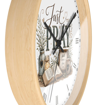 Just Pray Decorative Wall Clock — Rustic Faith-Inspired Home Decor
