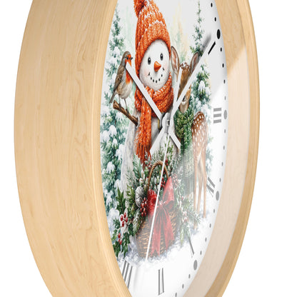 Snowman & Fawn Holiday Wall Clock — Festive Winter Deer Decor