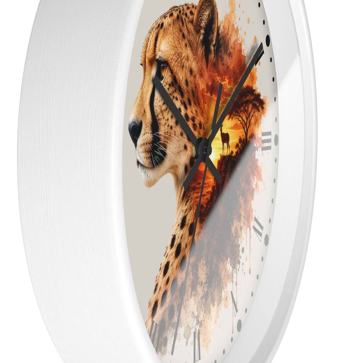 Cheetah Sunset Wall Clock — African Safari Wildlife Decor