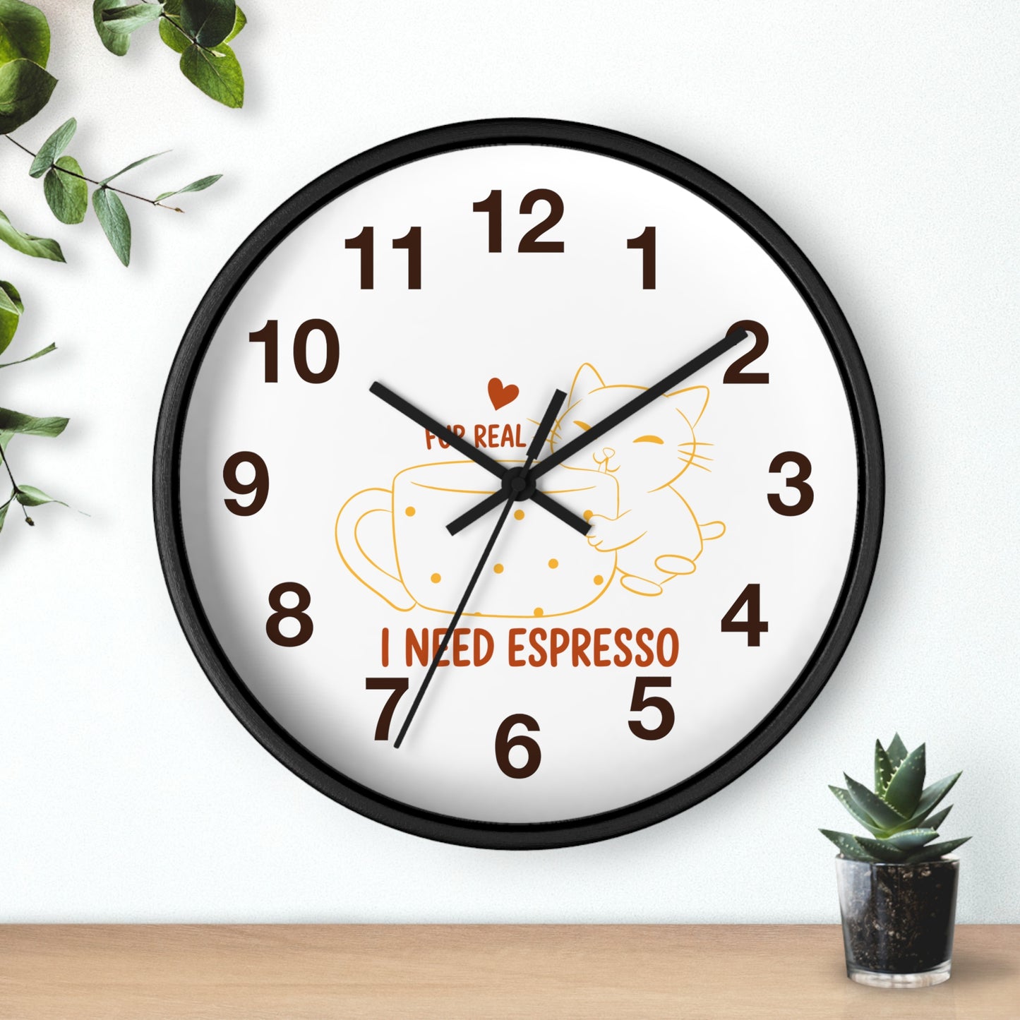 I Need Espresso Wall Clock | Cute Cat & Coffee Kitchen Decor