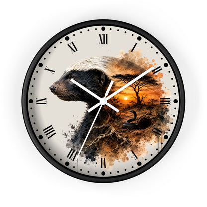 Badger Sunset Wall Clock — Wildlife Art Home Decor