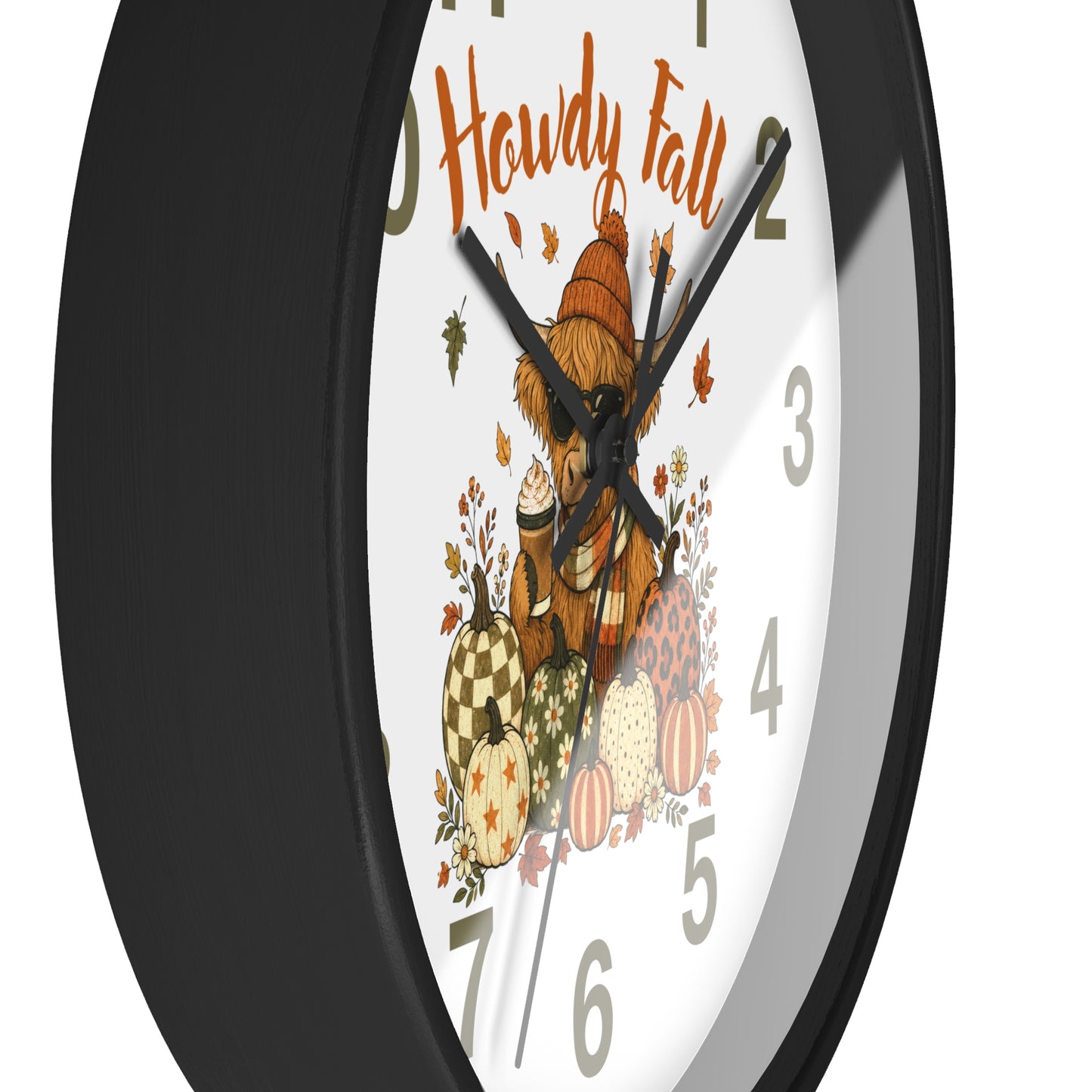 Howdy Fall Highland Cow Wall Clock | Autumn Pumpkin Decor